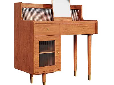 Wooden Vanity Design With Mirror Drawer Glass Door Cabinet And Metal Legs 3d model