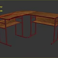 L Shaped Wooden Desk With Spacious Surface And Metal Frame Shelves