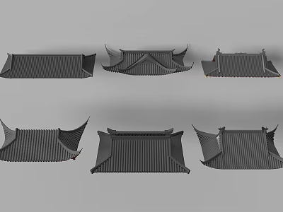 Chinese Architectural Roof Components In Various Styles With Black Tiles And Ornate Upturned Eaves 3d model
