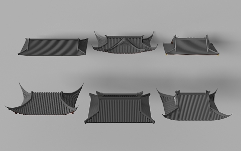 Chinese style hilltop hard top eaves roof tiles 3d model