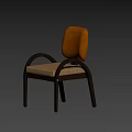 Vintage Curved Solid Wood Arm Chair With Textured Woven Seat And Soft Brown Leather Backrest