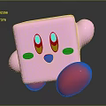 Cute Pink Square Cartoon Character With Big Eyes Blush Cheeks And Red Feet