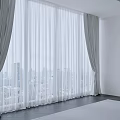Gray Curtains and White Sheer Curtains in Modern Room With Large Windows and City View