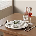 Elegant Dinnerware Set With White Plates Linen Napkin Silverware And Wine Glasses