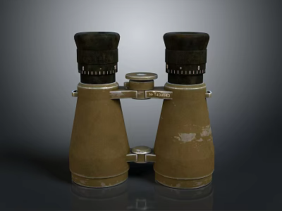 Old Brass Binoculars With Weathered Finish Viewing Scenic Mountain Landscape 3d model