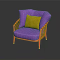 Purple Single Sofa With Yellow Cushion Orange Woven Armrests And Legs