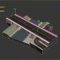 3D Model of Urban Bridge with Road Street Lights Water Channel and Greenery