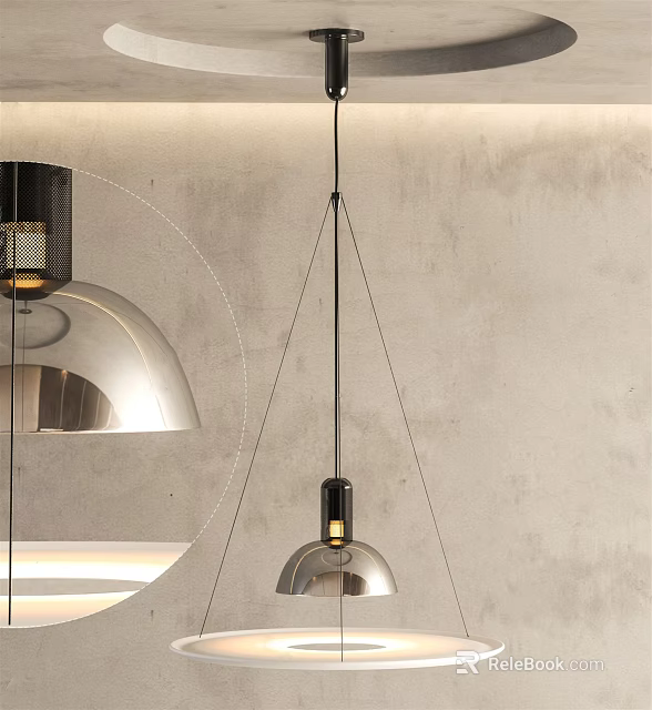 Modern Metallic Dome Shaped Pendant Light With Sleek Design For Contemporary Interior Spaces 3d model 