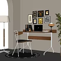 Middle Ancient Book Table and Chair Combination Table Lamp Book Notebook 3d model