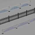 Decorative Metal Fences with White Black Colors Blue Stripes and Golden Accents