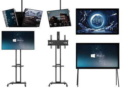 Modern Flat Screen TVs With Hanging Mounts And Floor Stand Displays 3d model