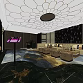 Luxurious KTV Lounge Interior With Comfortable Sofas Coffee Tables And Ceiling Decor 3d model