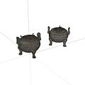Ancient Bronze Vessels With Three Legs Double Handles And Decorative Patterns