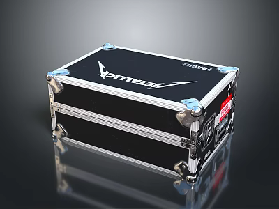 Black Household Storage Case With Silver Frame White ZETTA Logo Blue Corner Protectors And Wheels 3d model