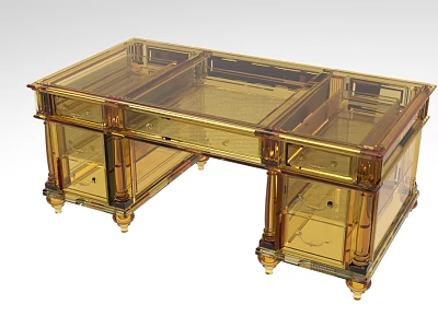 Transparent Glass Office Desk With Golden Legs And Drawer Storage Design 3d model