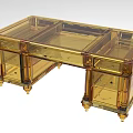 Transparent Glass Office Desk With Golden Legs And Drawer Storage Design