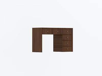 Practical Wooden Desk with Drawers and Storage Cabinets for Home Office 3d model