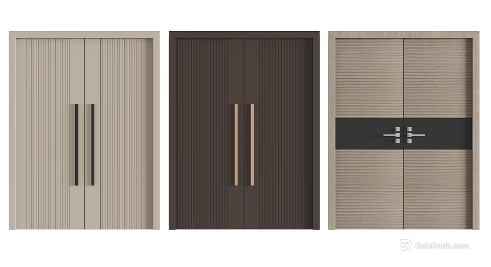 Stylish Double Doors In Various Colors With Modern Handles And Textured Panels 3d model 