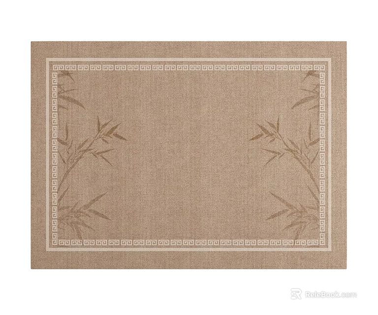 Beige Square Rug With Decorative Border And Bamboo Leaf Corner Design 3d model