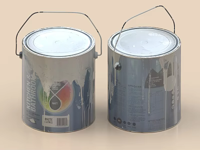 Two Metal Paint Buckets With Lids For Household Decoration And Storage Needs 3d model