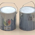 Two Metal Paint Buckets With Lids For Household Decoration And Storage Needs