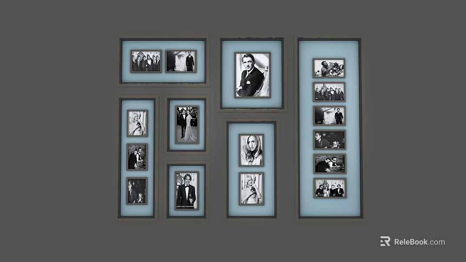 Multiple Framed Black And White Portraits Wall Art Arrangement For Home Decor 3d model 