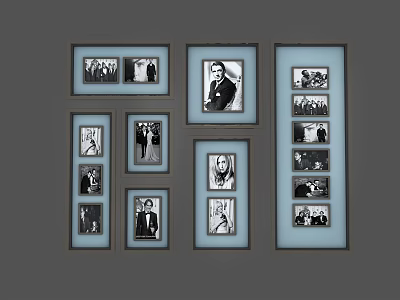 Multiple Framed Black And White Portraits Wall Art Arrangement For Home Decor 3d model