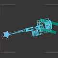 Yellow Construction Excavator with Long Hydraulic Arm Grapple Attachment and Tracked Chassis on Sand Terrain