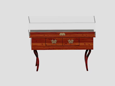 Elegant Wooden Display Cabinet Shelf With Glass Cover Drawers Golden Handles And Curved Legs 3d model
