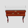 Elegant Wooden Display Cabinet Shelf With Glass Cover Drawers Golden Handles And Curved Legs