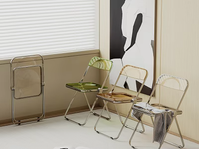 Transparent Single Chair With Metal Frame Green Brown Tones Near Window Artwork 3d model