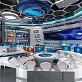 Modern Control Room with Multiple Monitors Blue Displays Control Desks and Ergonomic Chairs