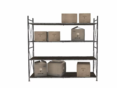 Metal Multi Tier Display Shelf With Storage Boxes And Packaged Bags 3d model