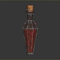 Transparent Polyhedral Medical Device Bottle With Red Liquid And Cork Stopper