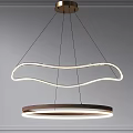 Modern Wavy Chandelier With Wooden Frame And Illuminated Curved Rings For Interior Design