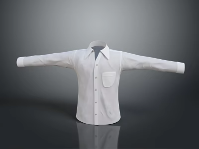 White Collared Shirt With Long Sleeves Front Pocket And Display On Gray Background 3d model