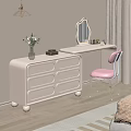 White Dressing Table With Drawers Pink Chair Transparent Legs Mirror Vase Flowers And Books