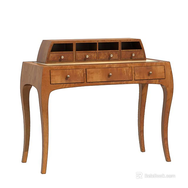 Classic Wooden Dressing Table With Multiple Drawers And Elegant Curved Legs 3d model 