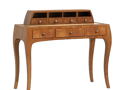 Classic Wooden Dressing Table With Multiple Drawers And Elegant Curved Legs 3d model