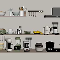 Modern Essential Kitchen Appliances On Countertop With Coffee Maker Blender Toaster Rice Cooker