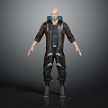 Sci Fi Bald Male Character With Black Leather Jacket Mechanical Pants And Backpack 3d model