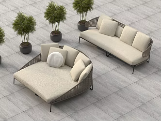 Modern Outdoor Sofa Leisure Sofa Green Plant 3d model