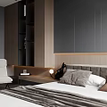 Modern Elegant Bedroom Interior With Leather Bed Frame Bedside Tables And Floor Rug