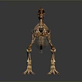 Golden T Rex Dinosaur Skeleton With Detailed Bone Structure On