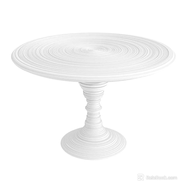 Modern White Round Dining Table With Spiral Base And Concentric Circle Top 3d model 