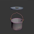 Practical Silver Household Bucket With Handle And Red Lid Detail