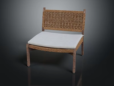 Stylish Leisure Chair With Rattan Backrest White Padded Seat And Wooden Frame 3d model