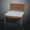 Stylish Leisure Chair With Rattan Backrest White Padded Seat And Wooden Frame
