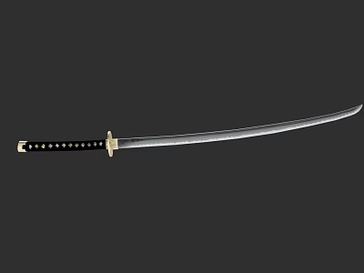 Traditional Samurai Sword Featuring Sharp Silver Blade Black Handle And Ornate Fittings 3d model