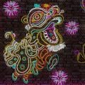 Colorful Decorative Lights Featuring Lion Dance Figures Neon Lanterns Firecrackers And Patterns On Brick Wall